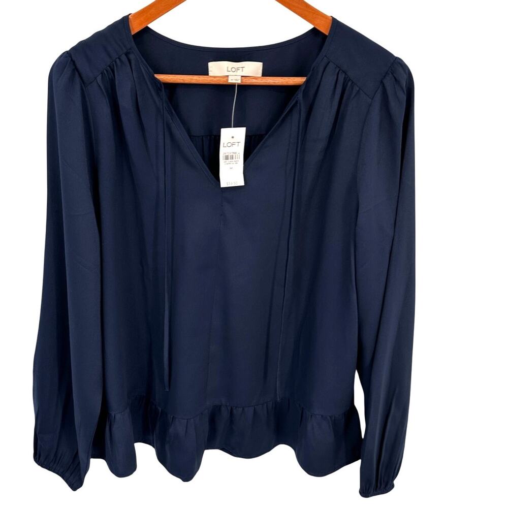 LOFT NWT Navy Ruffle Hem Blouse // M